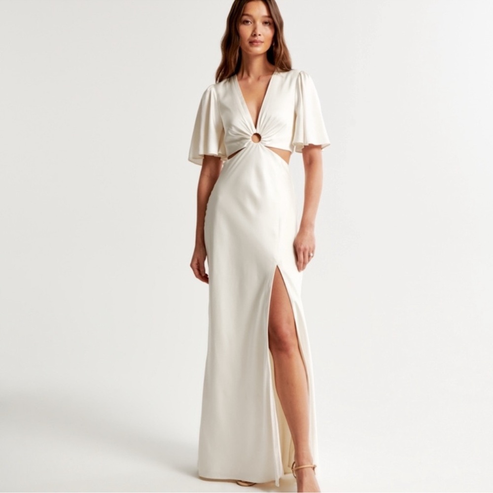 Abercrombie & Fitch Cream Maxi Dress with Cut-Out